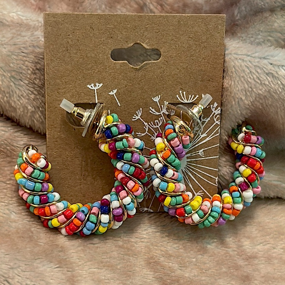 Beaded Multi Twist Hoop Earrings